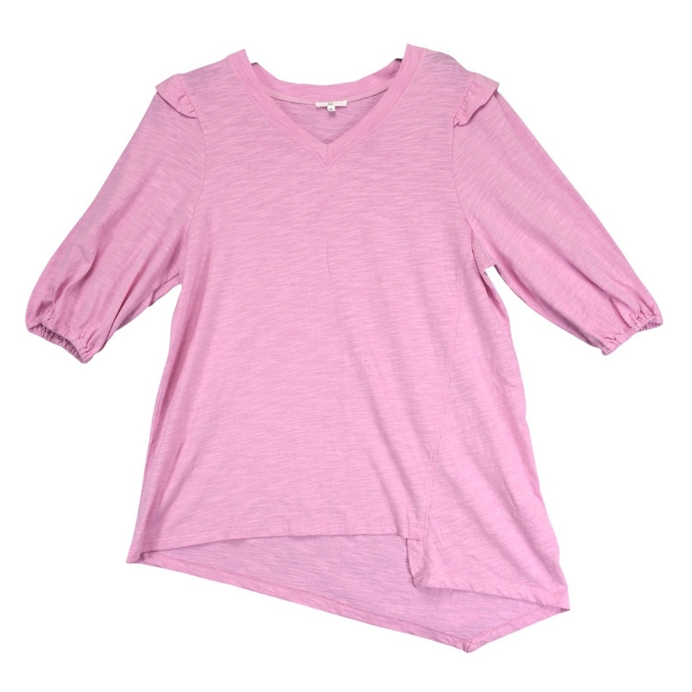Joh.‎ Pink Tunic Top Womens M Asymmetrical Hem Ruffle Puff Sleeve Cotton Linen